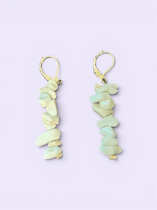 Jewelry - Gold Colored Leverback Earrings with Pale White Stone Chips